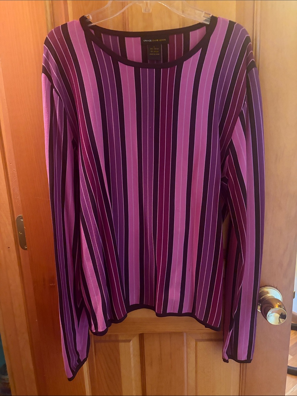 Charming Charlie Purple and Pink Vertical Stripe Long-Sleeve Top
